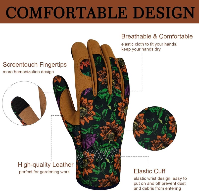 MERTURN Store Leather Gardening Gloves for Women Thorn Proof Garden Gloves Touch Screen Working Gloves Gifts,M - Image 2
